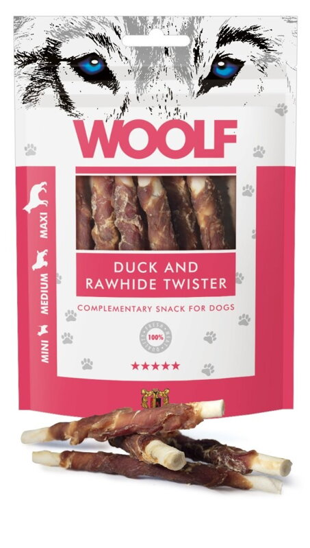 WOOLF pochoutka Duck and Rawhide Twister 100g